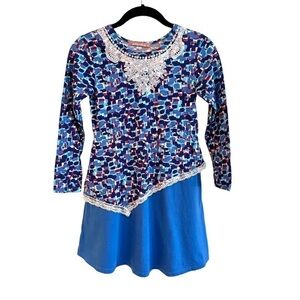 JELLY THE PUG, GIRLS LONG SLEEVE DRESS WITH ASYMMETRICAL BOTTOM. SIZE 10